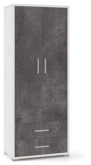 Armadio 2 Ante 2 Cassetti 71x182x41 cm Ossido Bianco/Ossido Nero