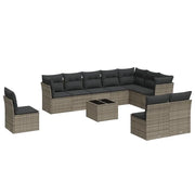 Set Divani da Giardino 11 pz con Cuscini in Polyrattan Grigio