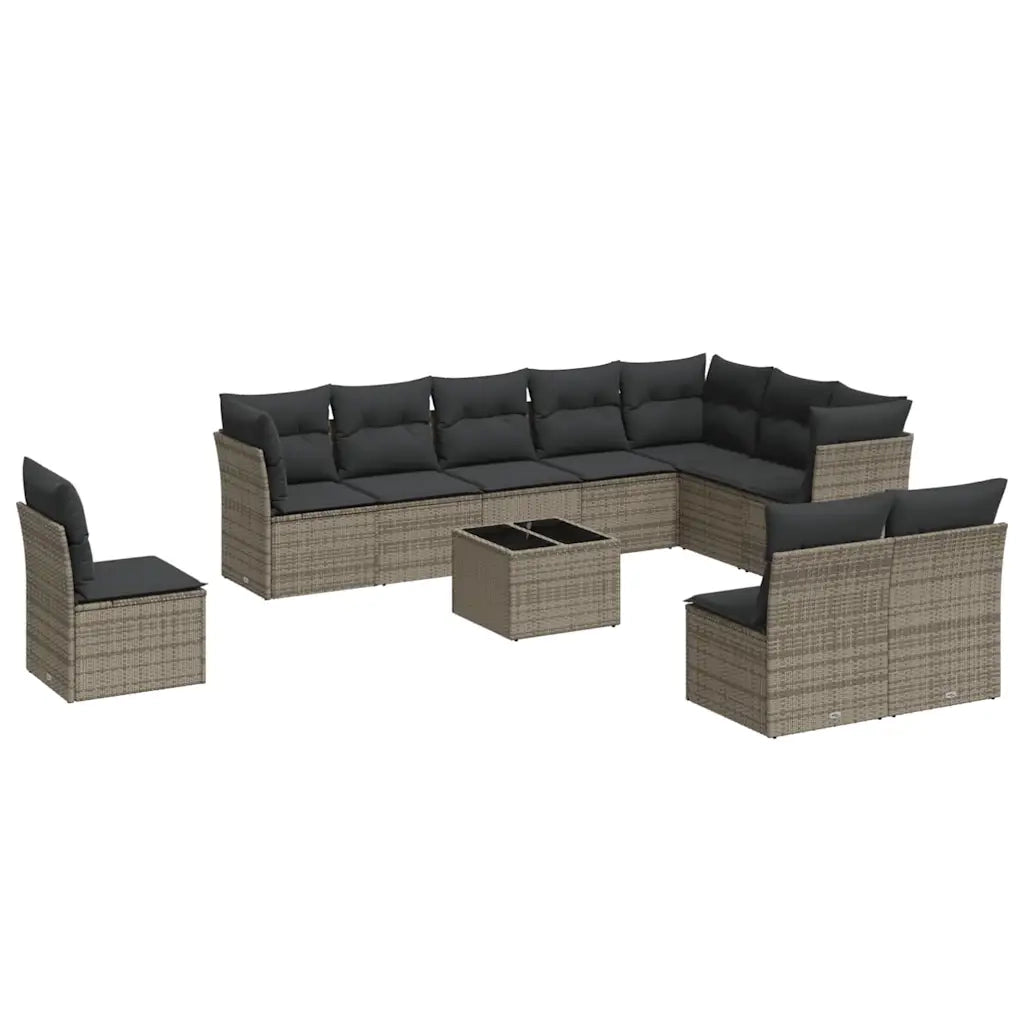 Set Divani da Giardino 11 pz con Cuscini in Polyrattan Grigio