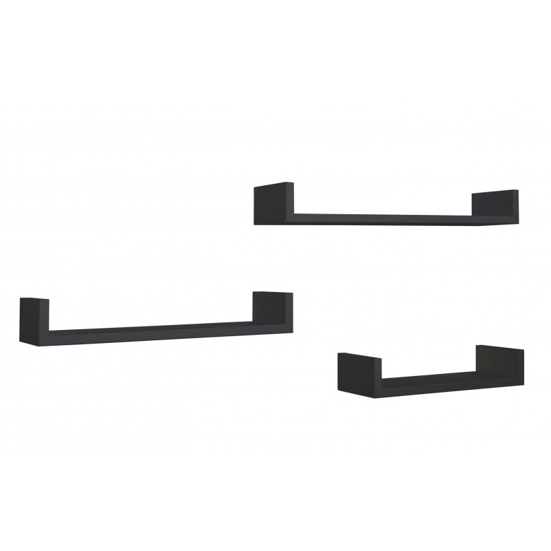 Set di 3 Mensole da Muro, Mensole Muro Design, Mensola da Parete, Nero, 60x8 p15,5 cm, 50x8 p15,5 cm e 40x8 p15,5 cm - Calamita