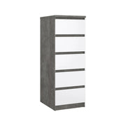 Cassettiera Achaldi, Settimino multiuso, Comò camera da letto, Mobile con cassetti, 50x40 h111 cm, Cemento e Bianco lucido