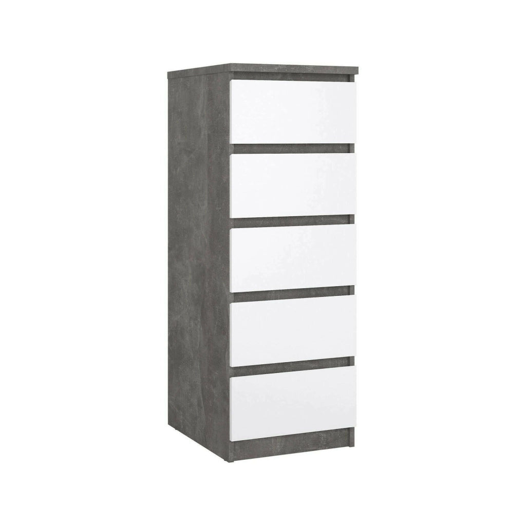 Cassettiera Achaldi, Settimino multiuso, Comò camera da letto, Mobile con cassetti, 50x40 h111 cm, Cemento e Bianco lucido