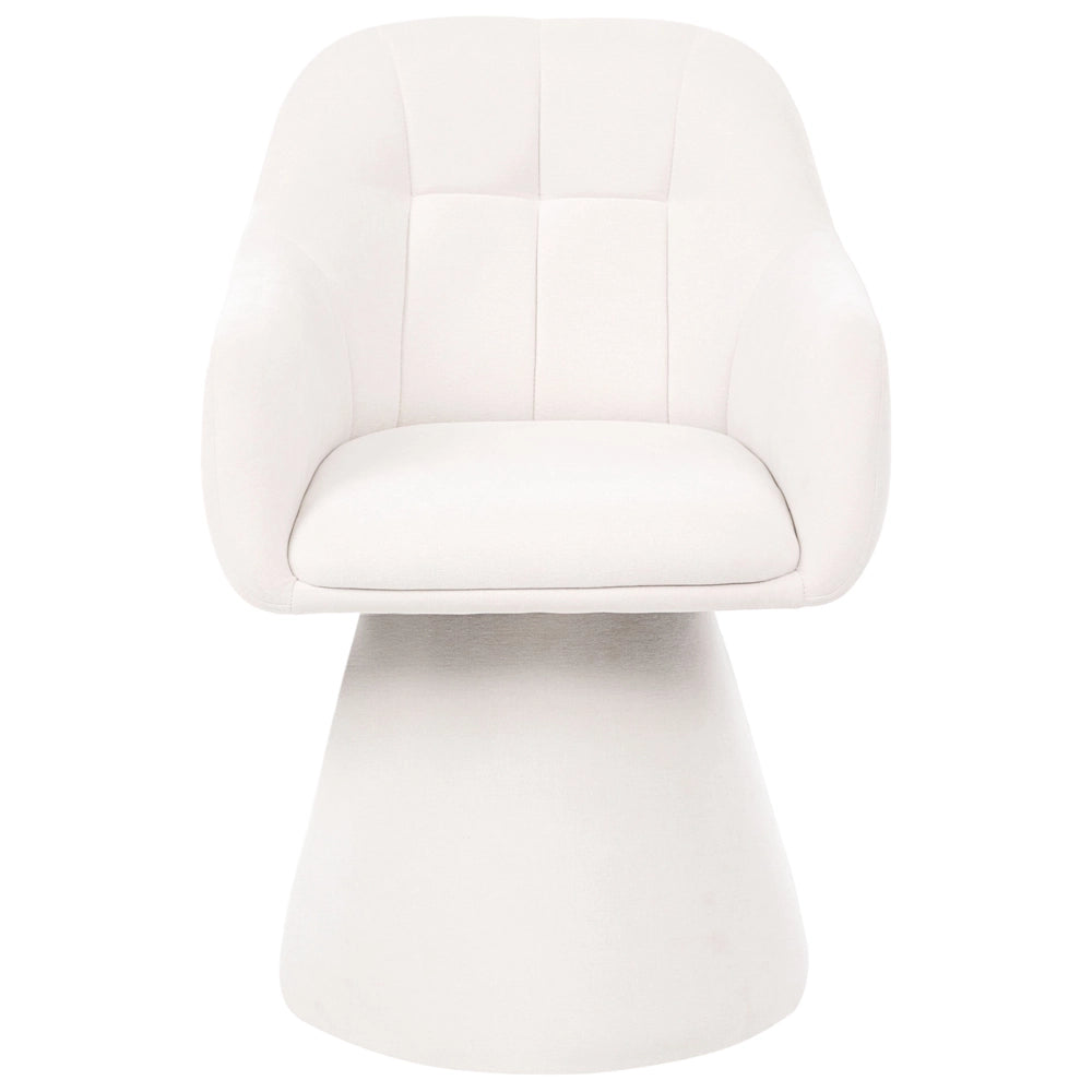 Sedia da pranzo girevole interamente rivestita in tessuto bianco sporco per soggiorno moderno