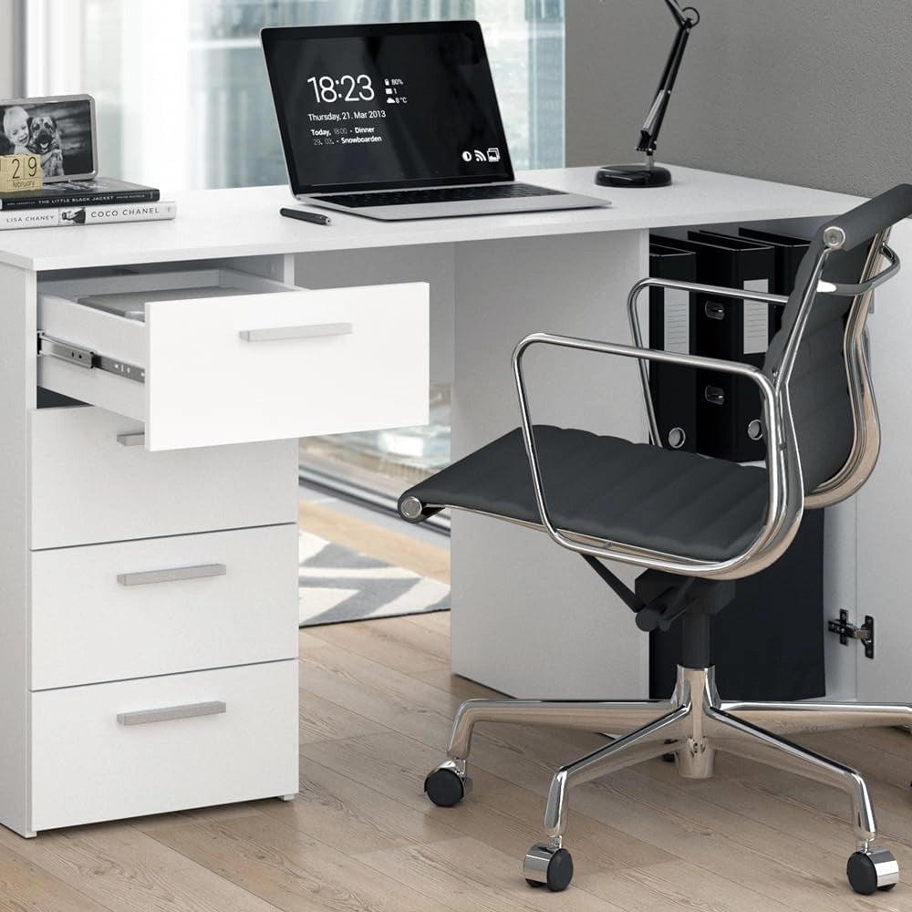 Scrivania Nico, Bianco, 137 x 60 cm, adatto come postazione di lavoro e combinabile con sistemi di scaffalature