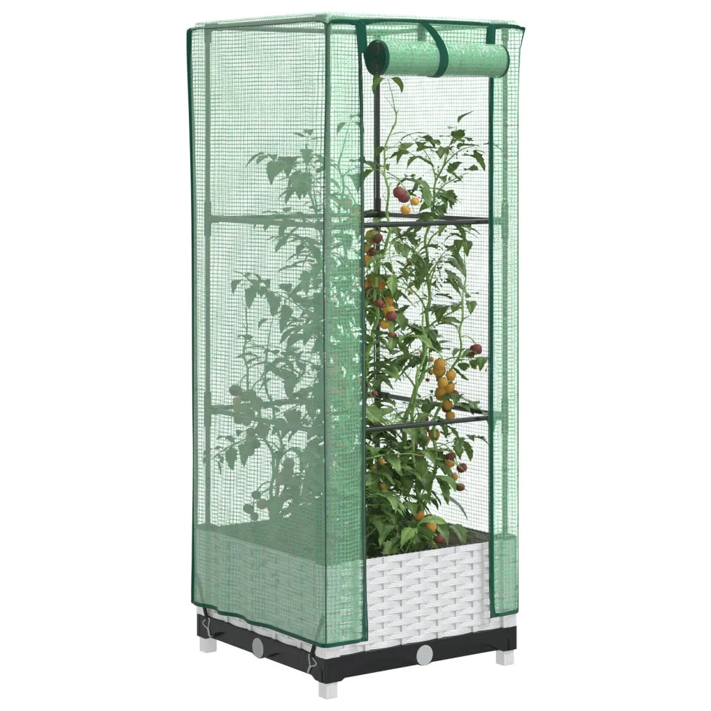 Fioriere | Cassetta per fiori | Letto Rialzato con Copertura Serra Effetto Rattan 40x40x123 cm