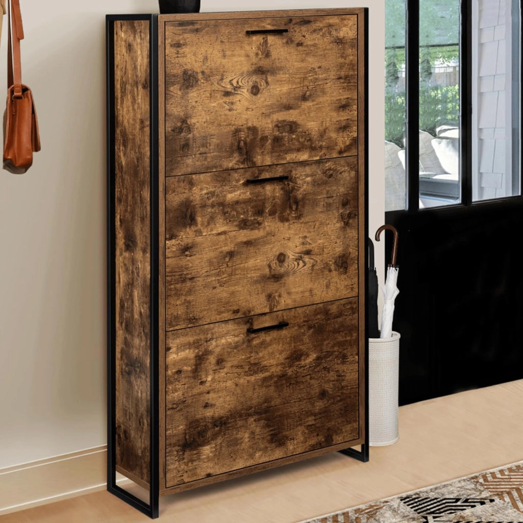 Scarpiera con 3 ante effetto invecchiato design industriale DAYTON