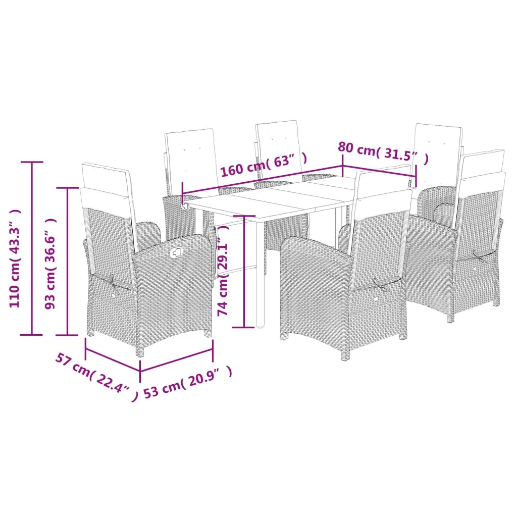 Set da Pranzo da Giardino 7 pz con Cuscini Beige in Polyrattan