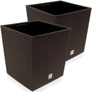 Deuba® 2x Vaso da Fiori per Interno Esterno Fioriera Piante con Maniglie Effetto Rattan 35L Marrone