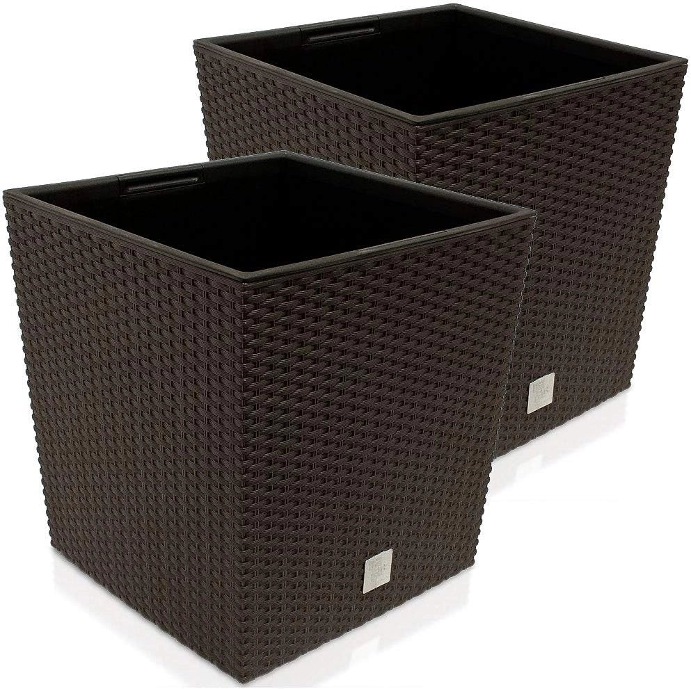 Deuba® 2x Vaso da Fiori per Interno Esterno Fioriera Piante con Maniglie Effetto Rattan 35L Marrone