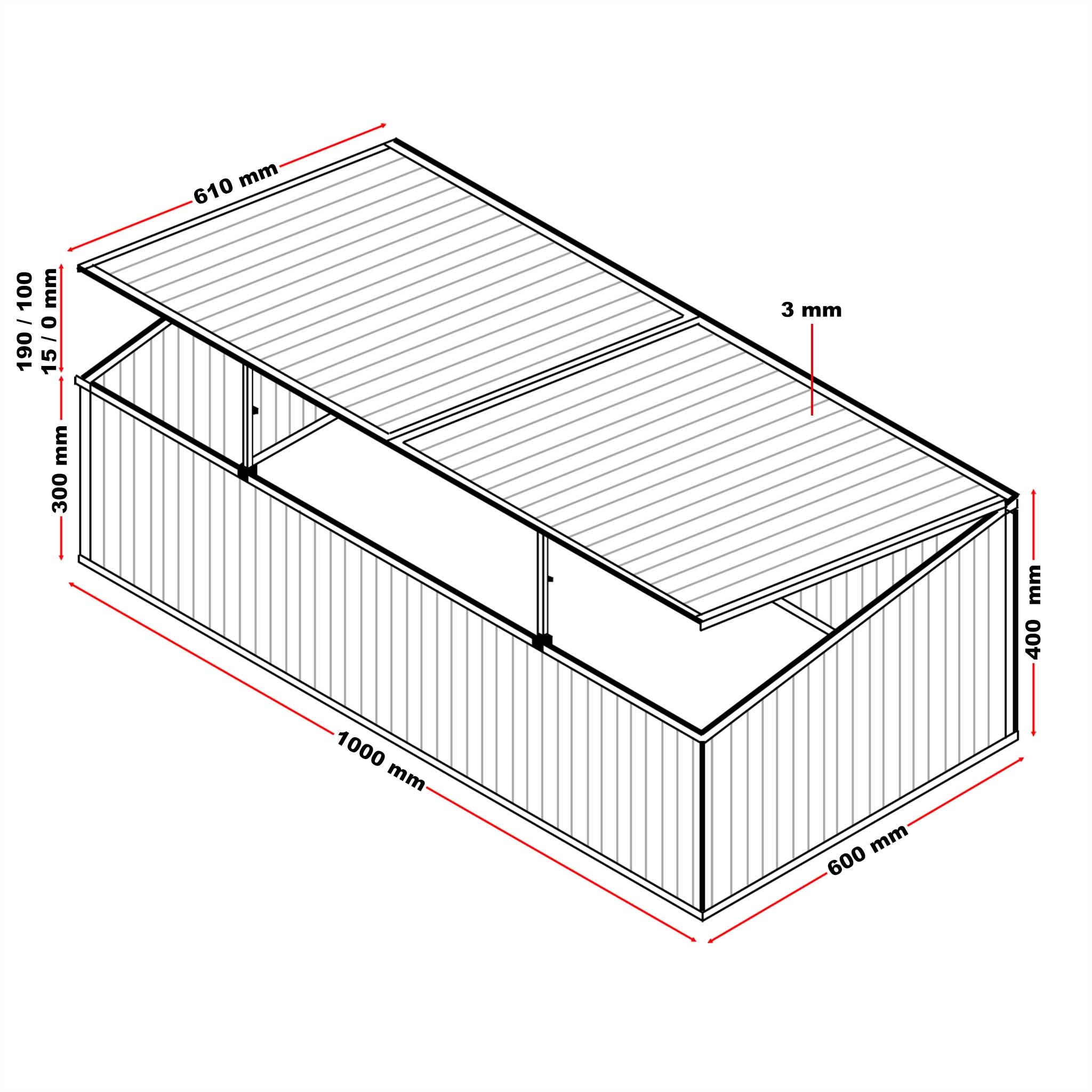Mini serra in policarbonato trasparente e alluminio 100x60x40cm, tetto apribile