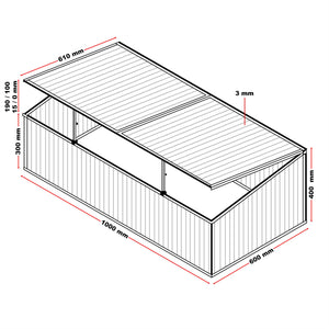 Mini serra in policarbonato trasparente e alluminio 100x60x40cm, tetto apribile