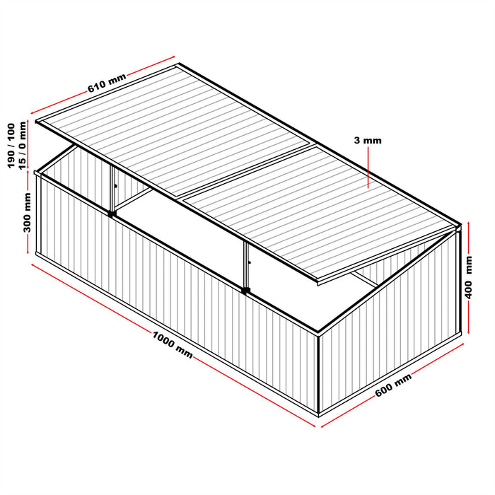 Mini serra in policarbonato trasparente e alluminio 100x60x40cm, tetto apribile