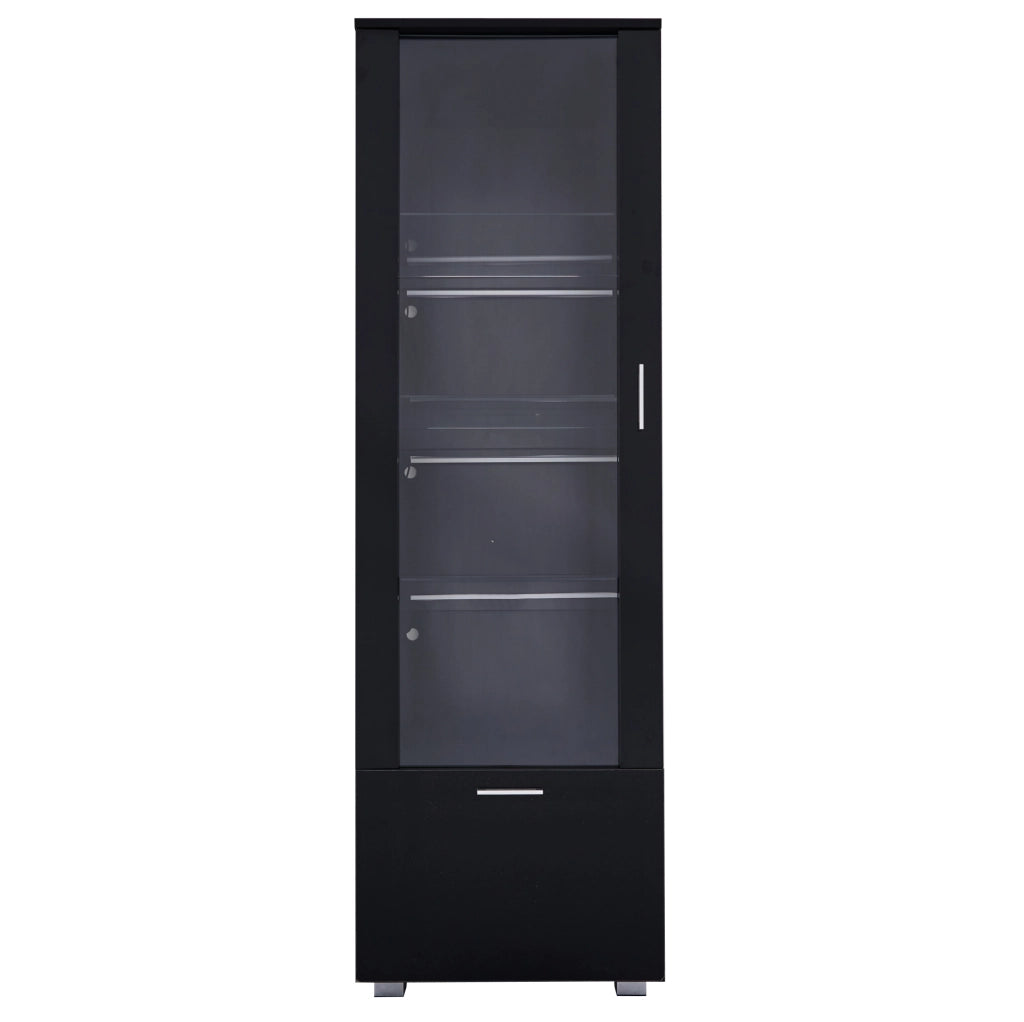 Vetrina alta nera lucida 40x50x160 cm con LED; ante in acrilico e ripiani in vetro temperato