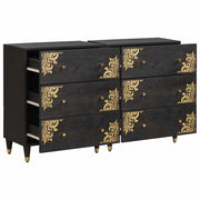 Credenza 2 pz | Madia | Buffet da pranzo | Armadio da pranzo Nero 60 x 33 x 75 cm Legno di mango massello