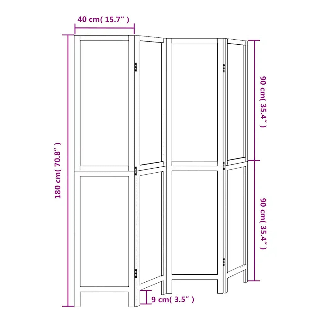 Divisorio Ambienti | Divider per stanze | Paravento 4Pannelli Bianco Legno Massello di Paulownia