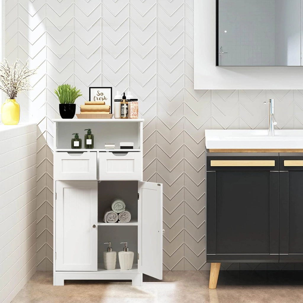 Mobile da Bagno con 2 Cassetti e 2 Armadi a Porta, 60 x 30 x 109 cm, Armadietto da Terra Autoportante in MDF, Armadio d’Archivio per Soggiorno, WC, Camera da Letto, Cucina (Bianco)