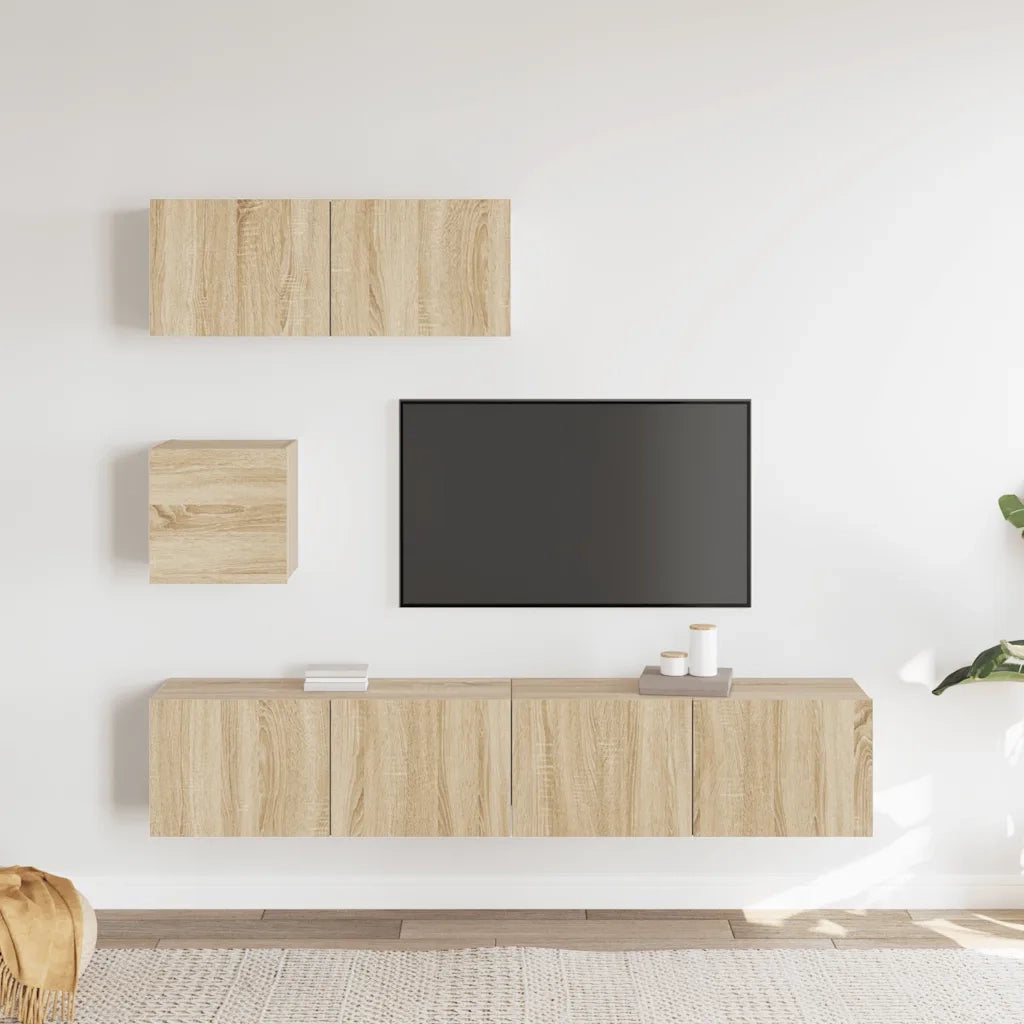 Set di Mobili Porta TV 4 pz Rovere Sonoma in Legno Multistrato 3114648