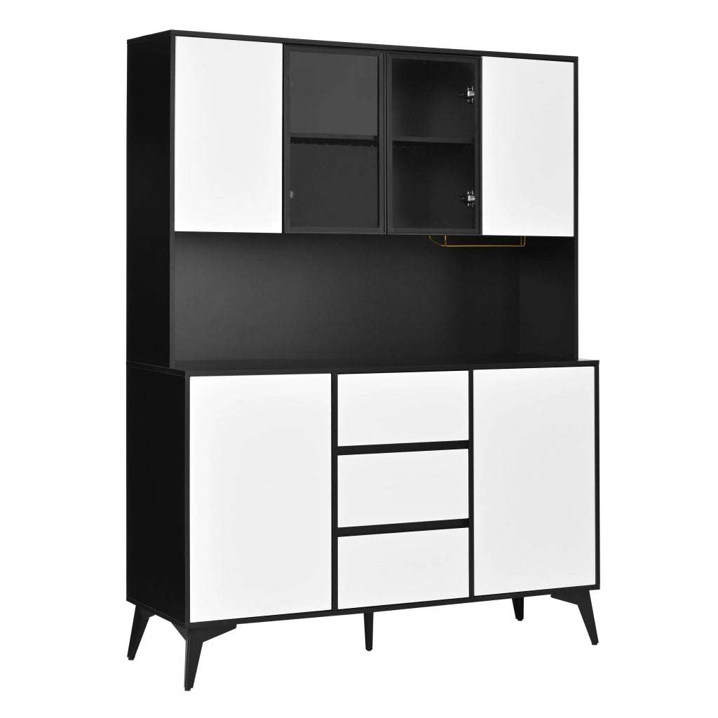 Credenza alta con 6 ante e 3 cassetti, LED, per sala da pranzo, 120×40×160 cm