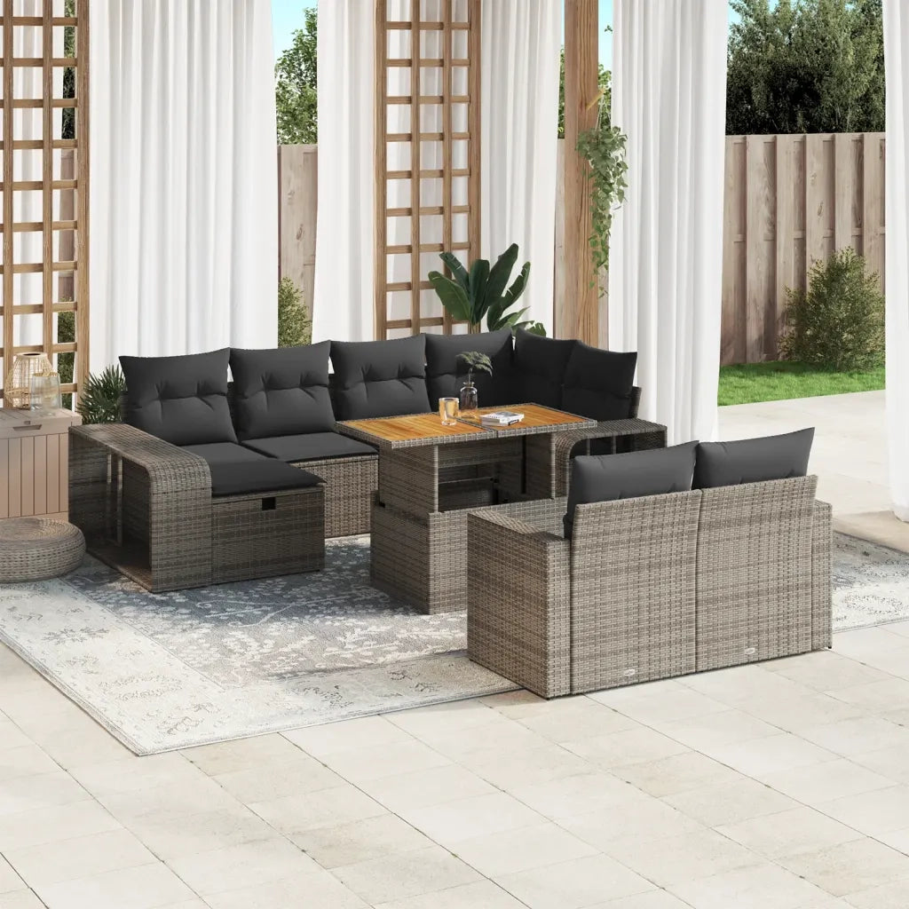 Set Divani da Giardino 11 pz con Cuscini in Polyrattan Grigio