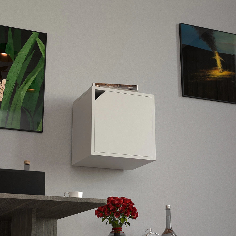 Pensile Mensola Cubo con 1 Anta Libreria da Parete Scaffale Bianco 35x35cm Design Moderno