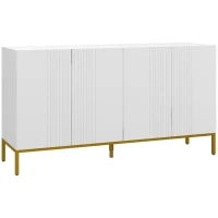 Credenza Moderna a 4 Ante con Chiusura Ammortizzata e Mensole Regolabili, 140x40x75cm, Bianco e Oro