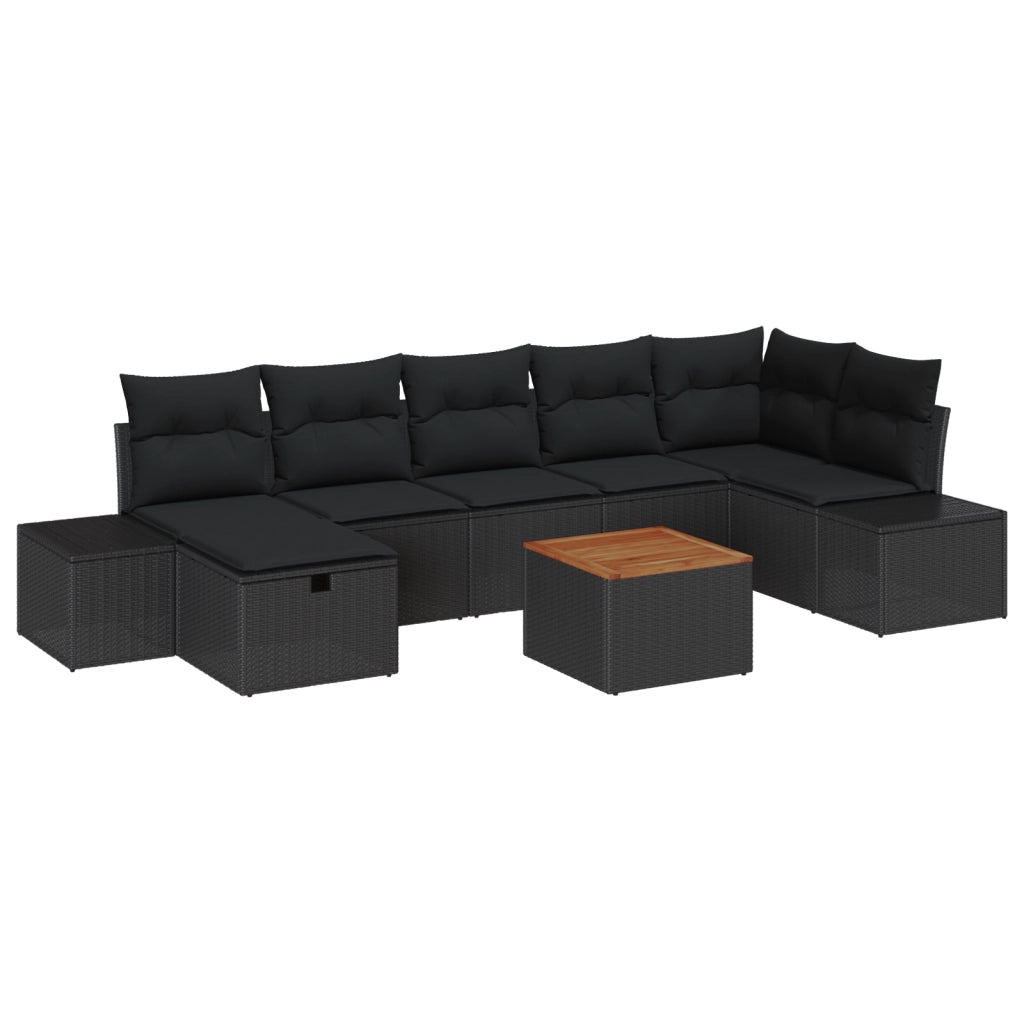 Set divani da giardino 8 pezzi con cuscini Nero Polyrattan