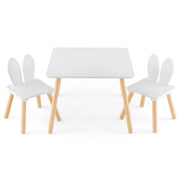 Set tavolo sedie per bambini 3 pezzi per arte, Tavolo e 2 sedie a coniglio gambe in legno massiccio Bianco-Tavoli e sedie