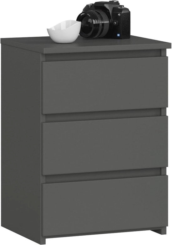 Nachtkastino con 3 ante - Design moderno e funzionale per camera da letto e soggiorno - Grafite grigio