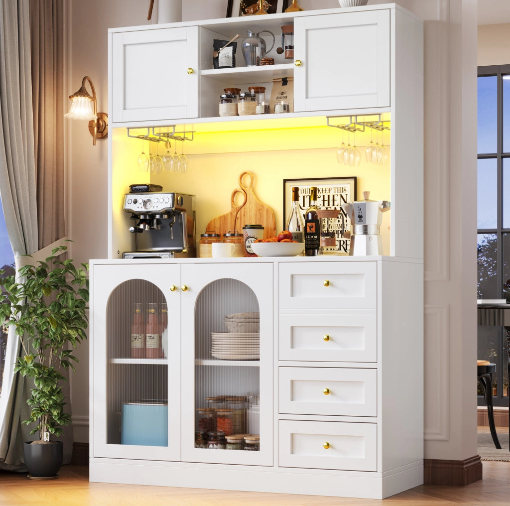 Credenza 120x40x188 cm con striscia LED controllabile da app in MDF bianco
