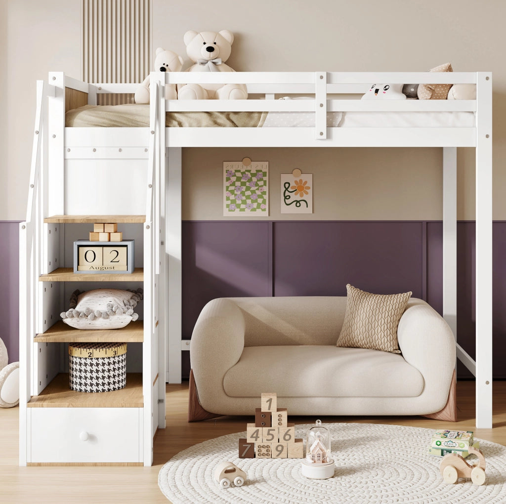Letto a soppalco 90x200 cm con scrivania e cassetti