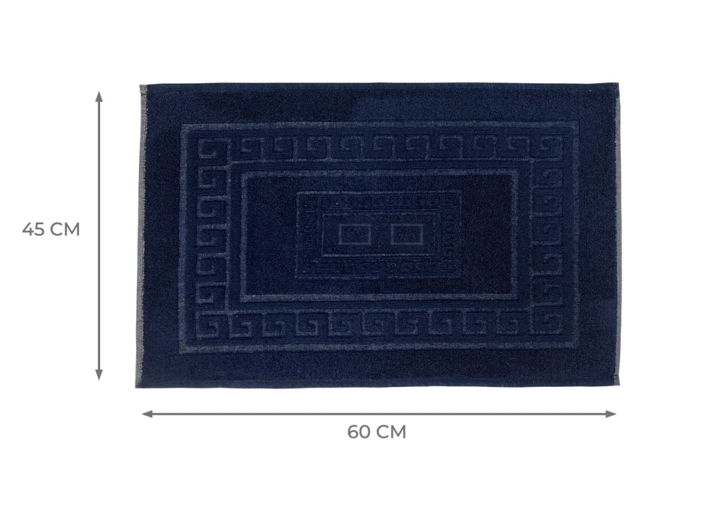 Tappeto Bagno Doccia Spugna Tinta Unita Torino Tappetino Super Assorbente In Cotone Pelo Corto Con Greca - 45x60 - Blu Notte
