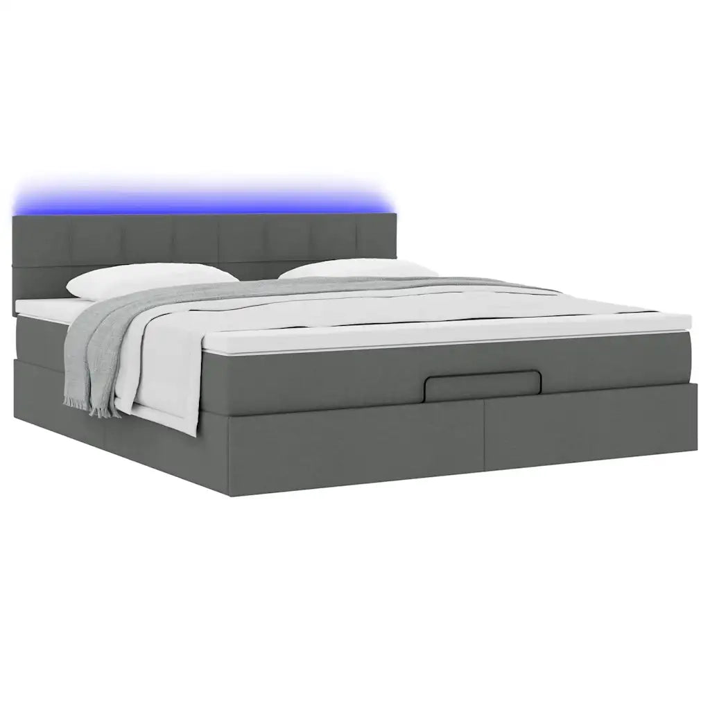 Pouf Letto con Materasso e LED Grigio Scuro 180x200cm Tessuto 3312327