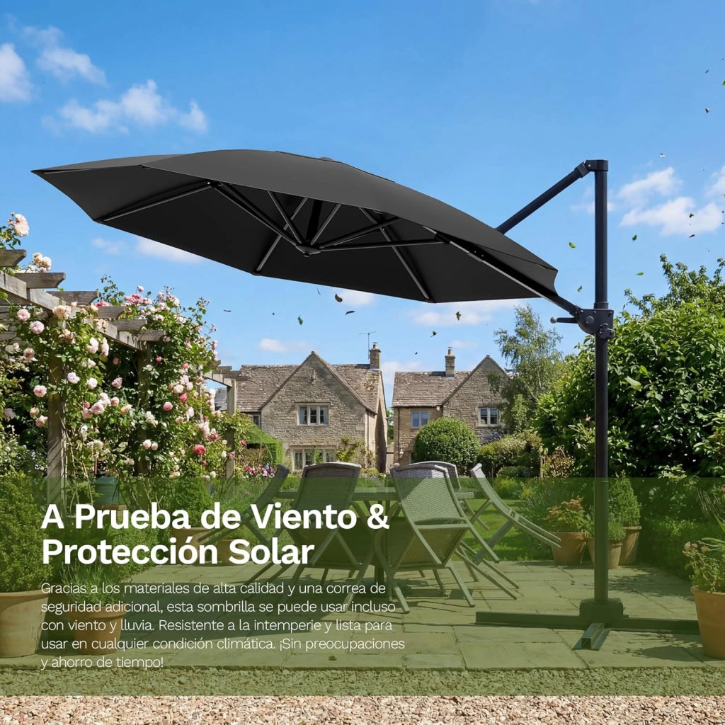Ombrellone a sbalzo con manovella e inclinazione, telaio in alluminio impermeabile con protezione UV, include copertura e cinghie