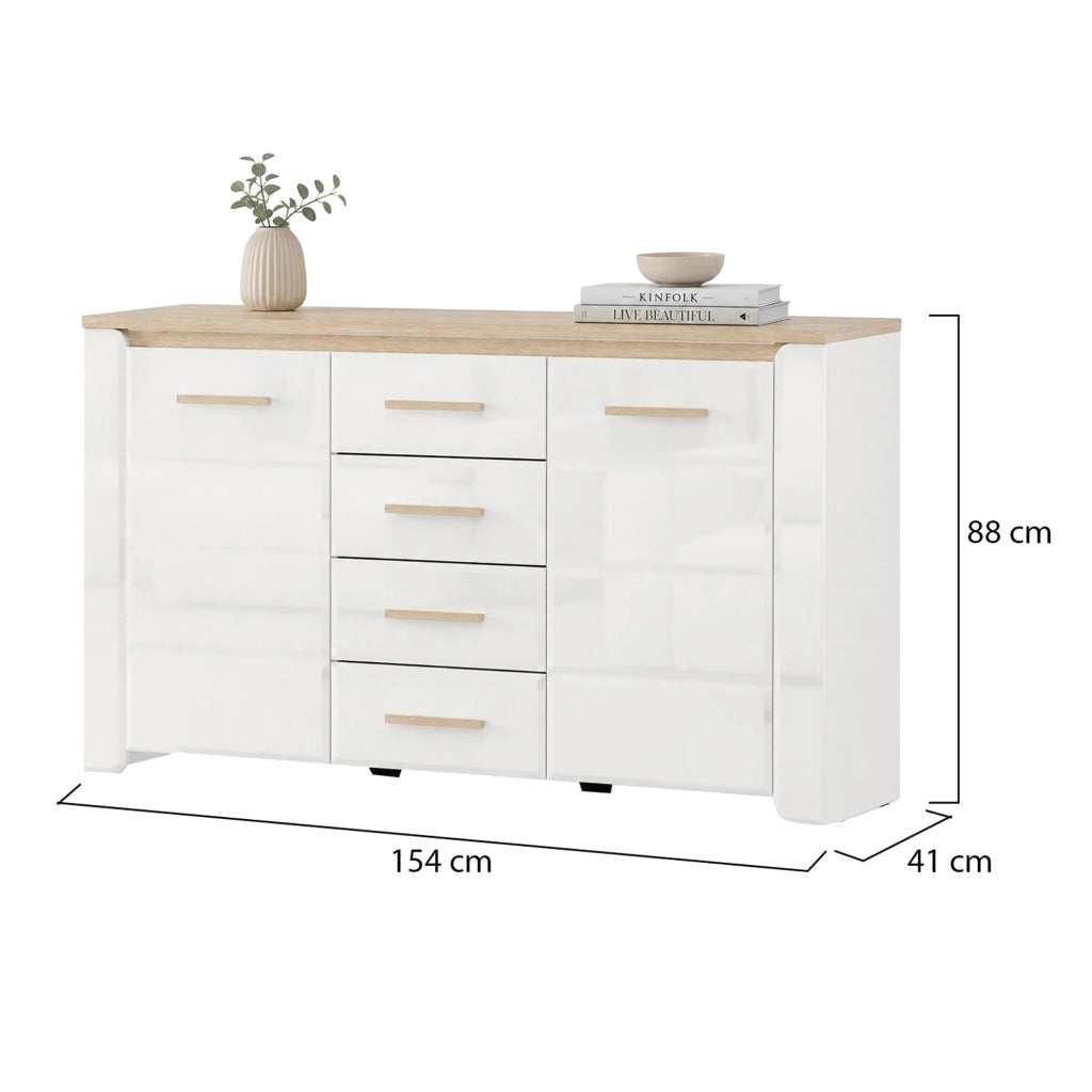 Madia Barone, Credenza 4 Cassetti, 154x41x88h cm Bianco