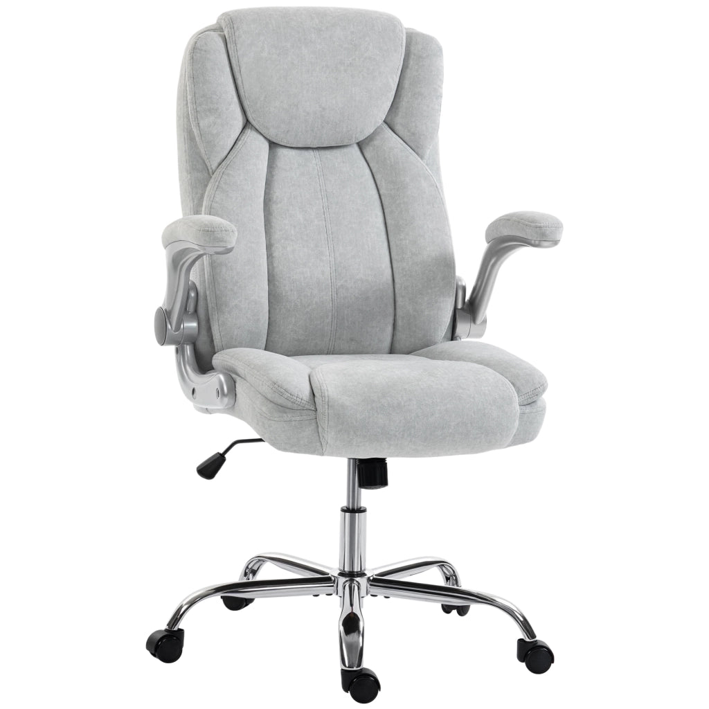 Sedia Ergonomica, Schienale Alto Velluto Stampato, Braccioli Ribaltabili, Bianco Crema