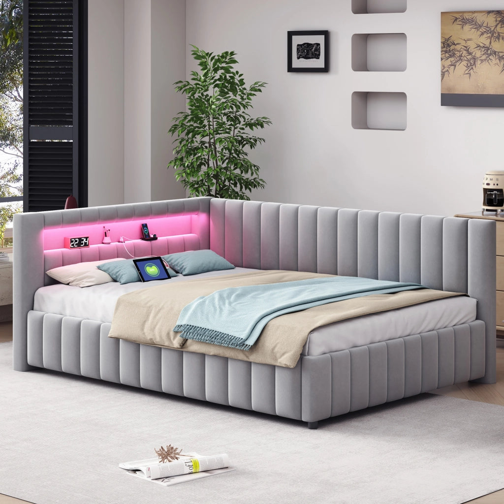 Letto divano imbottito in velluto grigio 140x200 cm