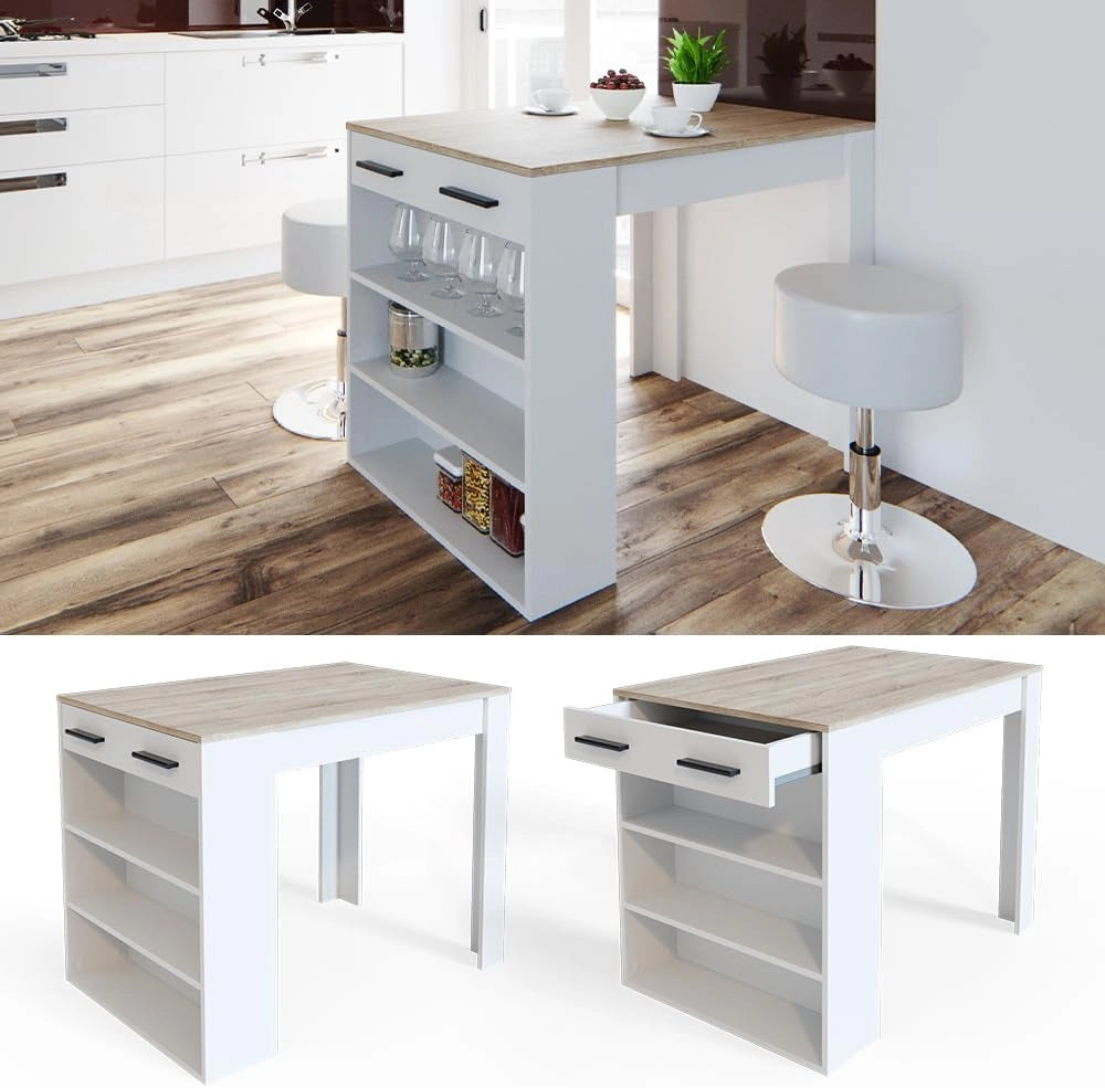 Tavolo da pranzo Repose, Sonoma/Bianco, 67 x 100 cm, adatto come piano di lavoro o area di appoggio aggiuntiva