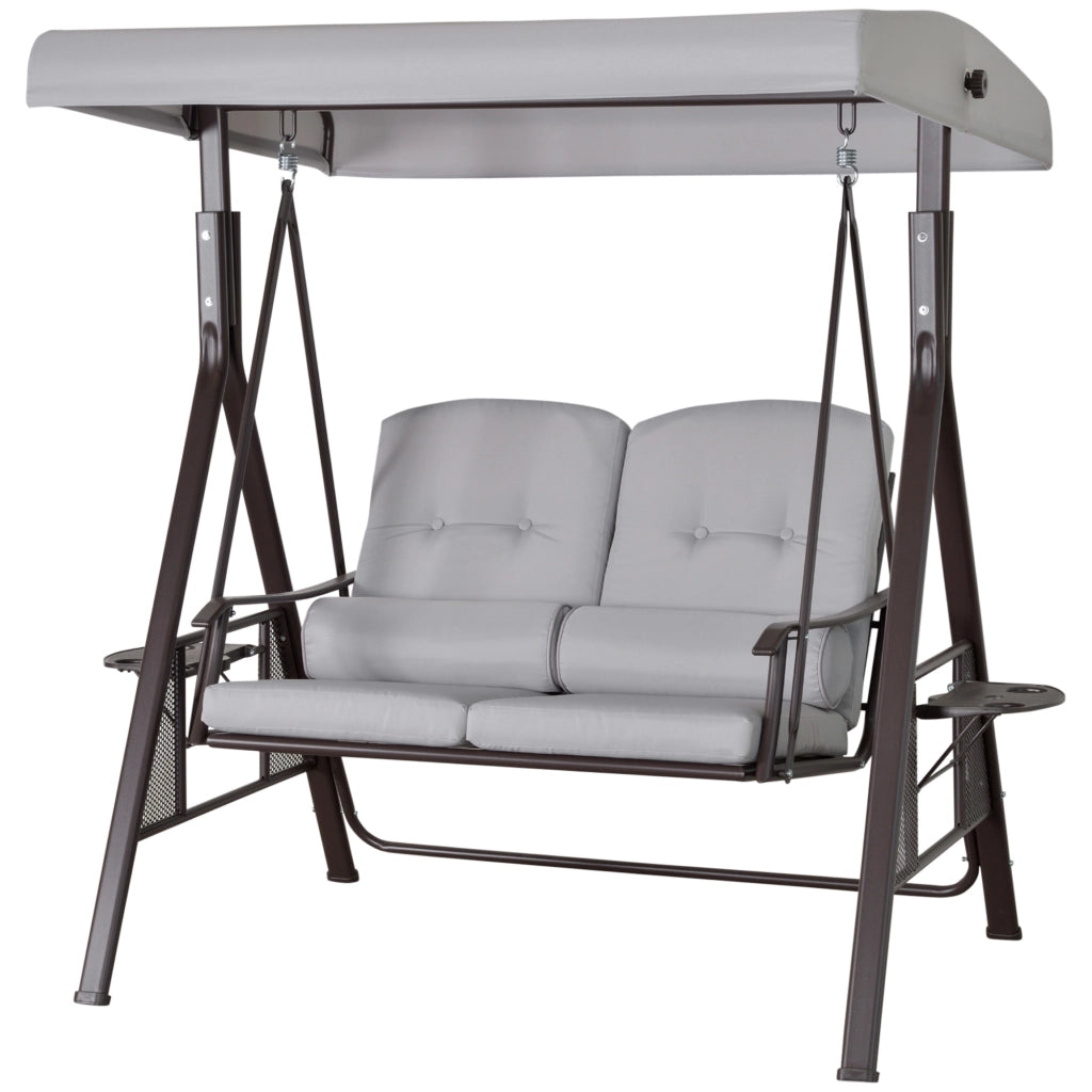 Divano a dondolo 2 posti con cuscini e tavolino ¨C zephmum ¨C Grigio Polyester 162x118x173 cm