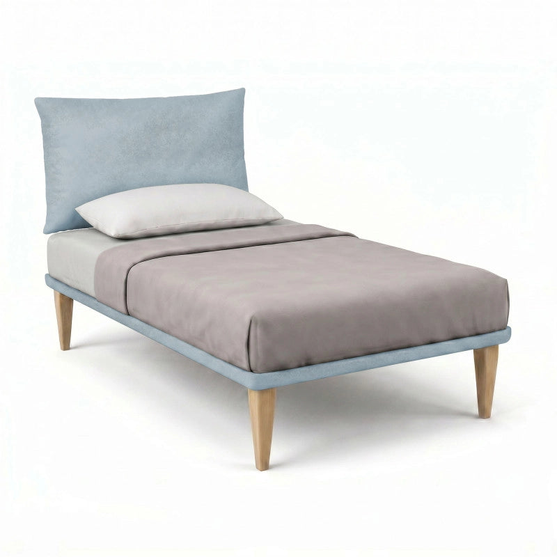 Letto imbottito Piazza e mezzo 120x190 cm Soft - Con rete,Microfibra,Azzurro