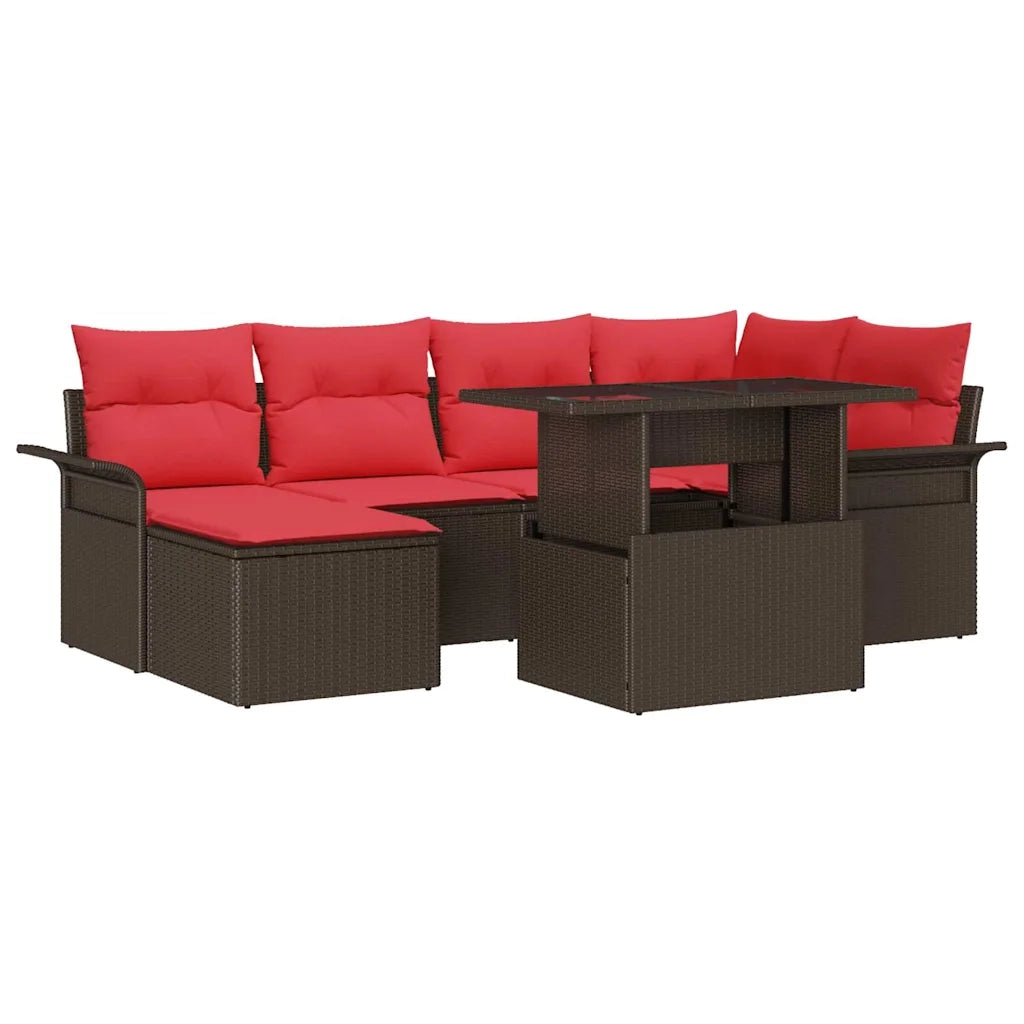 Set Divano da Giardino 7 pcs Marrone Rattan in Polipropilene
