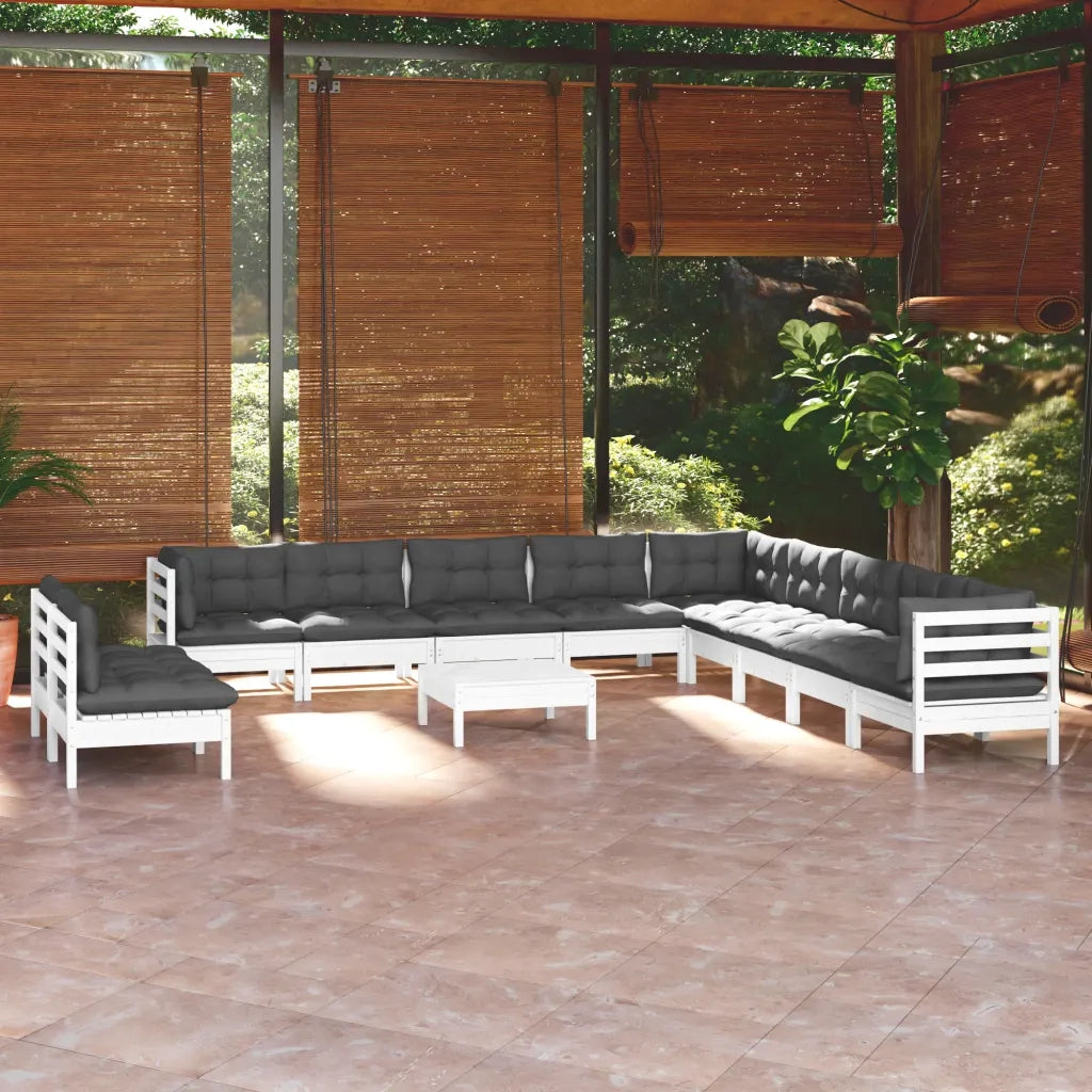 Set Divani da Giardino 12 pz con Cuscini Bianchi Legno di Pino 3096858
