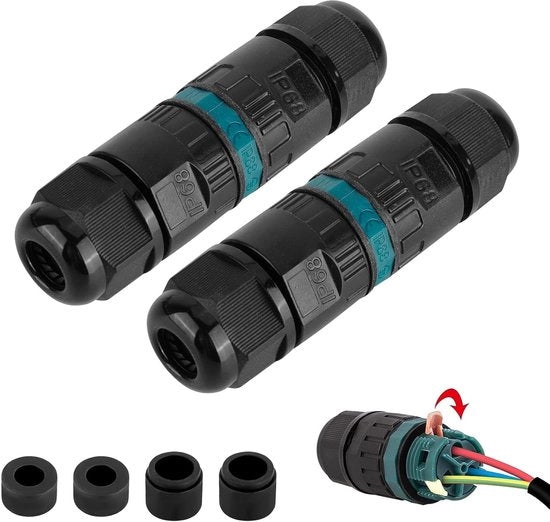Connettori a prova d'acqua IP68 per cavi di terra 3 poli con guaina per diametri cavi Ø 3-12 mm - 2 pezzi