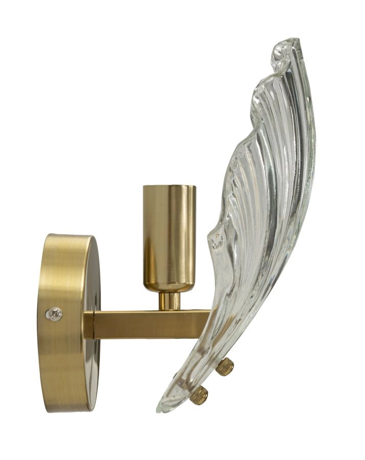 Lampada da Muro Shell 20x14x22 cm in Vetro e Ferro Oro e Naturale