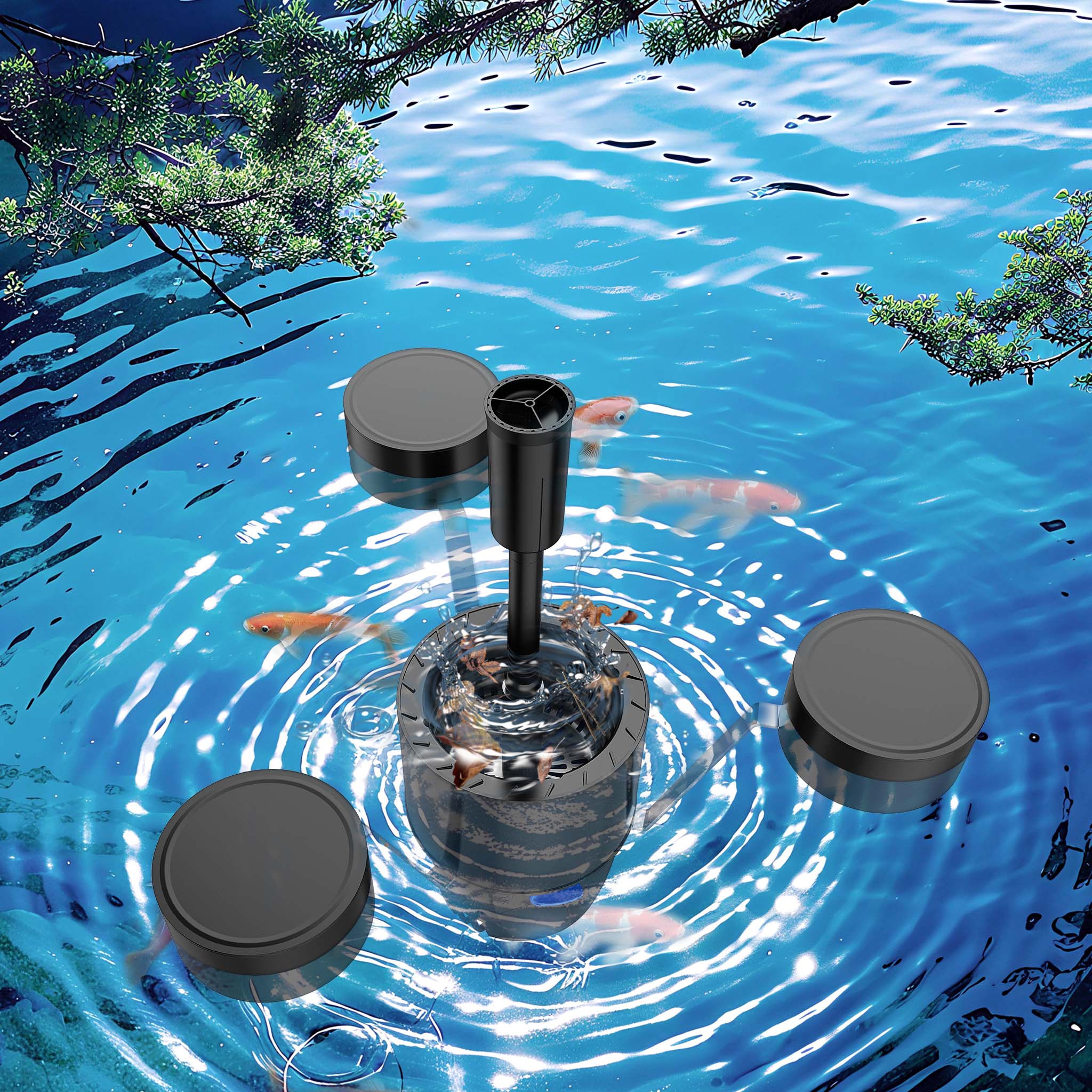 Skimmer galleggiante CSP-250 per laghetto, Pompa 2500l/h 45W e Fontana