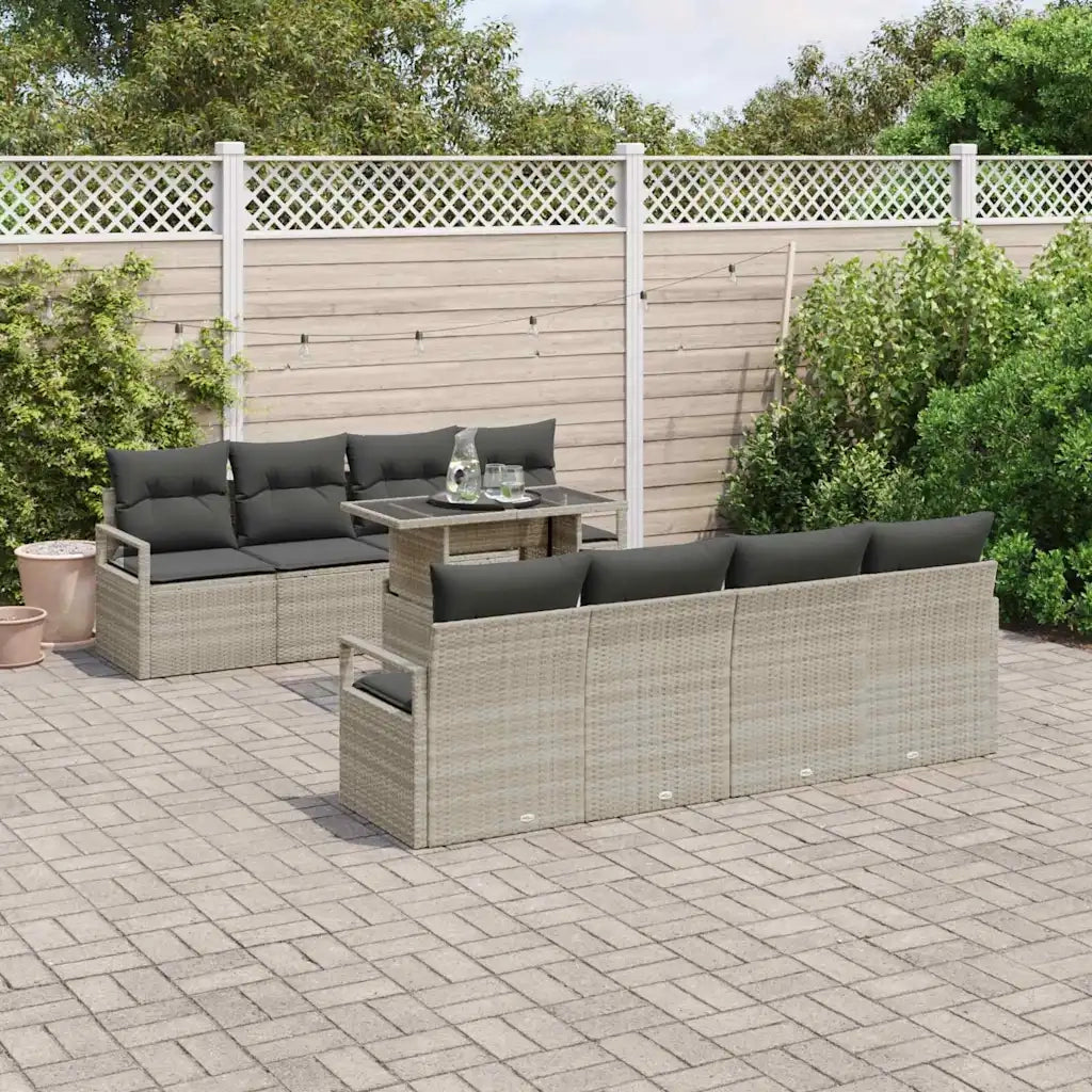Set Divano da Giardino 9 pcs Grigio chiaro polyrattan 3348788