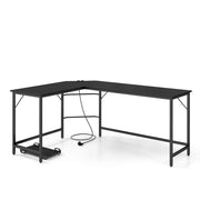 Scrivania angolare con prese di corrente 168 x 50 x 74,5 cm spazio di lavoro multifunzionale design moderno legno nero 20_0010894