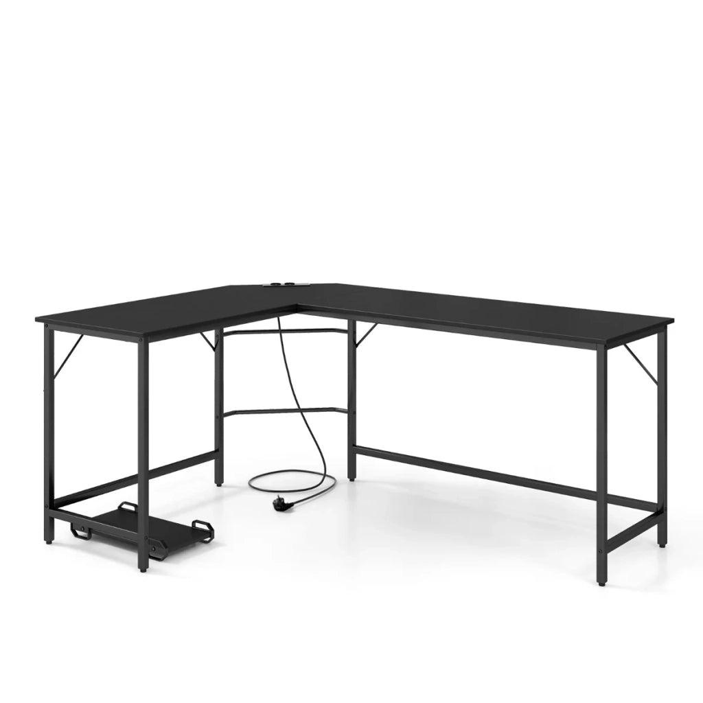 Scrivania angolare con prese di corrente 168 x 50 x 74,5 cm spazio di lavoro multifunzionale design moderno legno nero 20_0010894