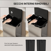 Pattumiera a Pedale con 2 Scomparti da 30L Coperchio Ammortizzato e Secchi Rimovibili in Acciaio Inox Argento