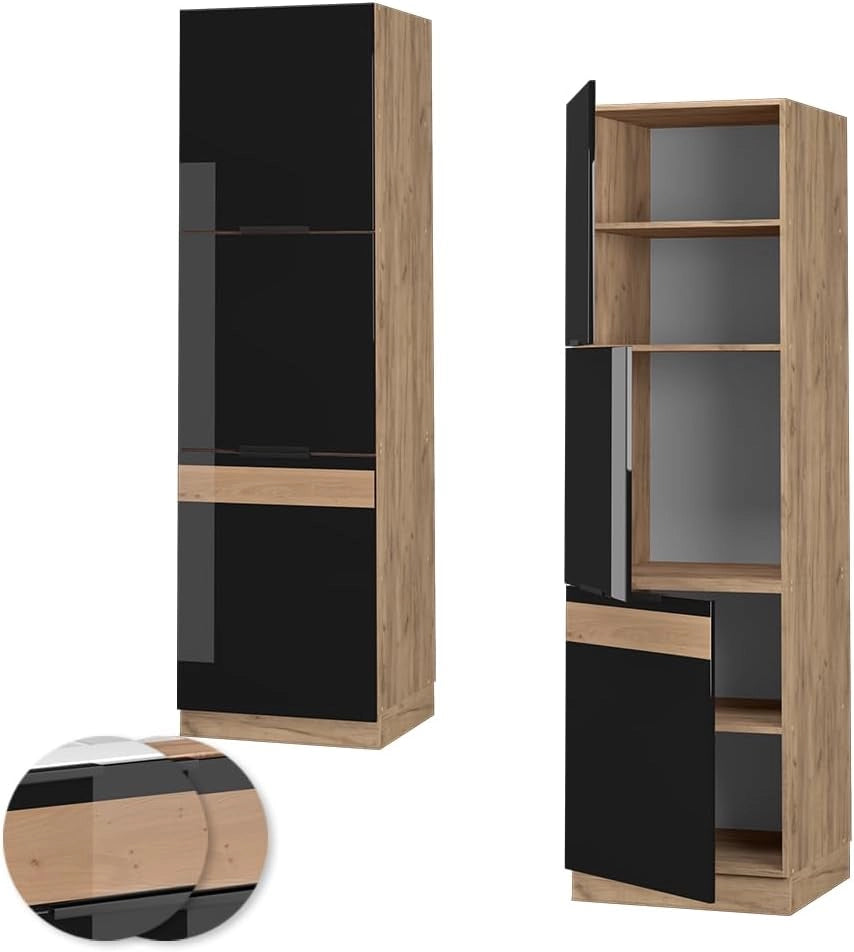 Armadio frigorifero Fame-Line, Rovere nero lucido, 60 cm, per la combinazione con altri moduli della serie Fame-Line