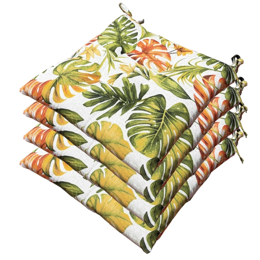Set 4 Cuscini Sedia Palme Stile Urban Jungle Morbidissimi Universali Coprisedie Cotone Lavabili